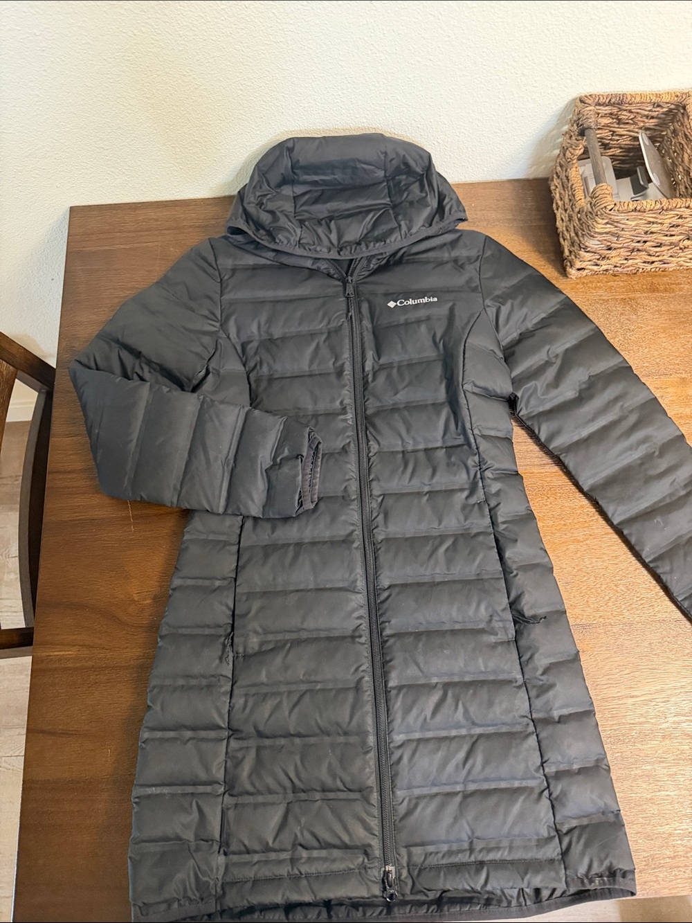 Columbia Black Long Quilted Hooded Puffer Coat